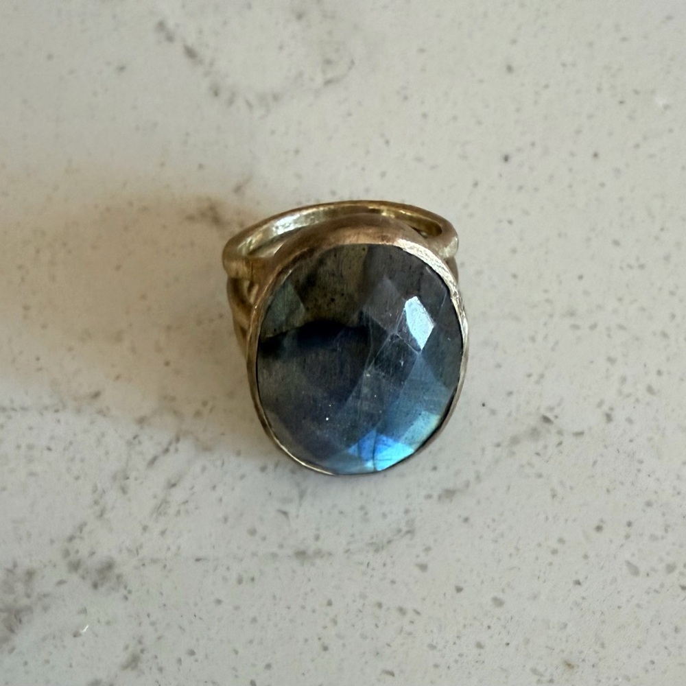 Betty Carre Soft  Gold and Labradorite Gemstone Ring size 5 similar to Julie Vos